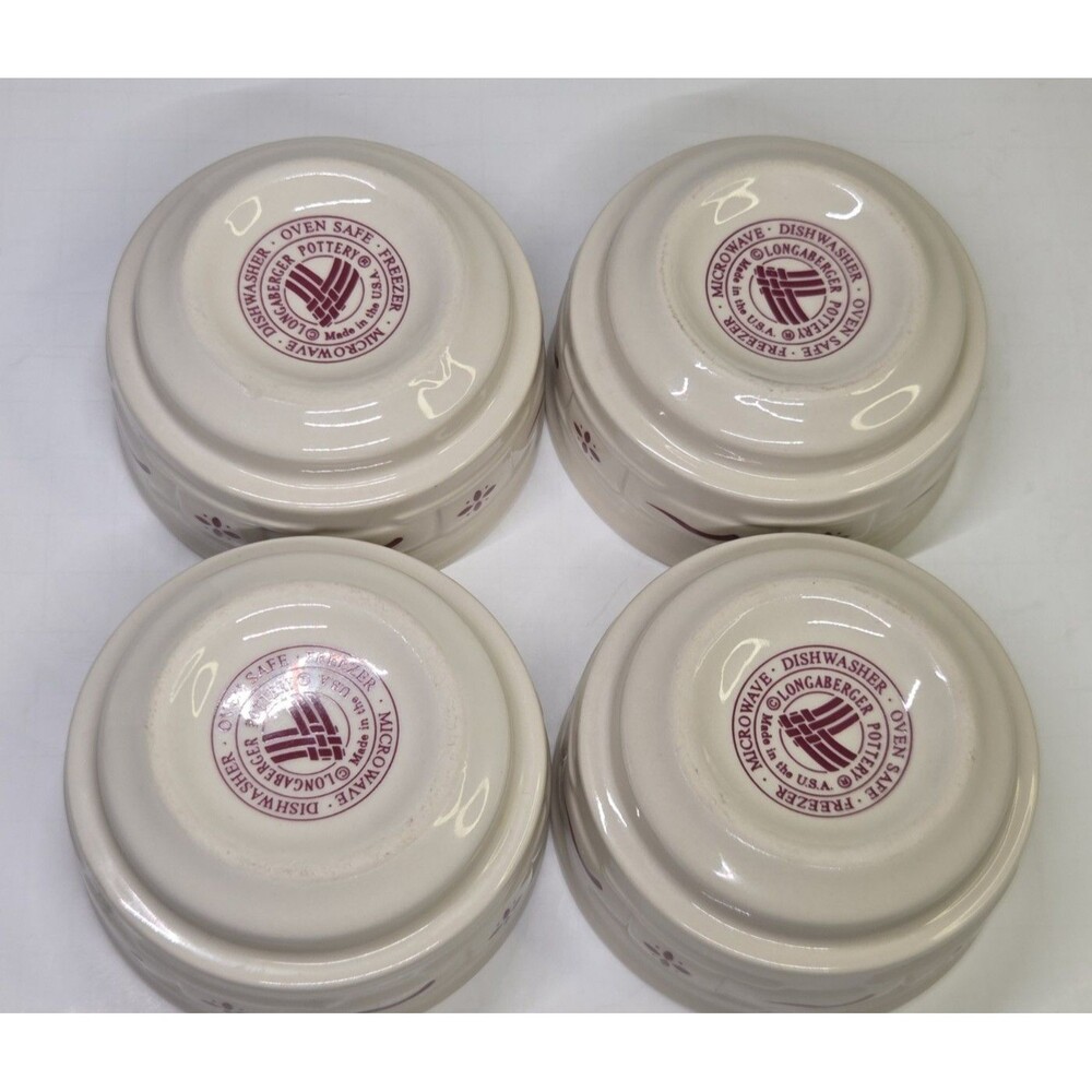 Set Of 4 Woven Traditions Red by Longaberger Custard Dip Bowls Fruit Dessert - Picture 9 of 10
